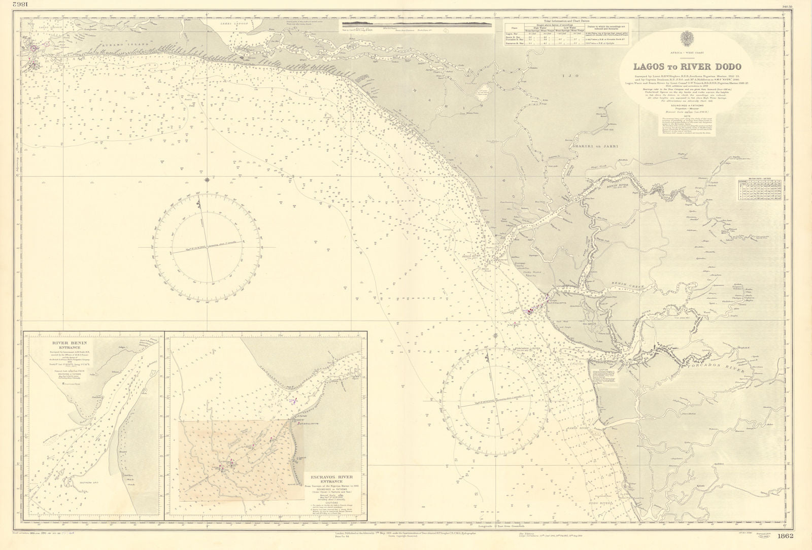 Nigeria W coast Lagos-Dodo Benin Escravos Rivers ADMIRALTY chart 1929 (1957) map